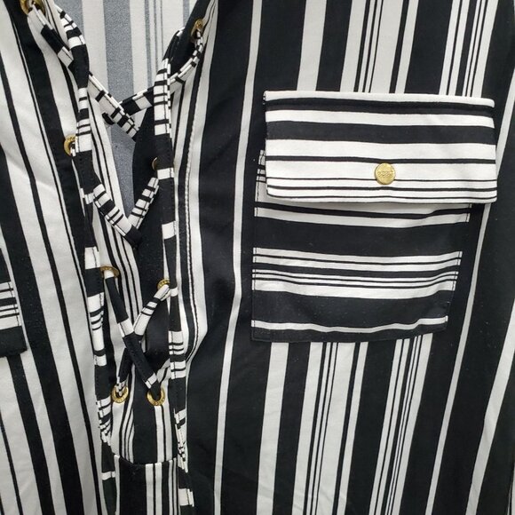 BCBGMaxAzria Women's Black & White Lace Up Neck L/S Liquid Knit Top Size S - Picture 2 of 5